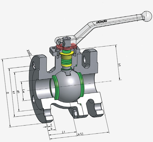 vloeistof kogelafsluiter proces maatschets